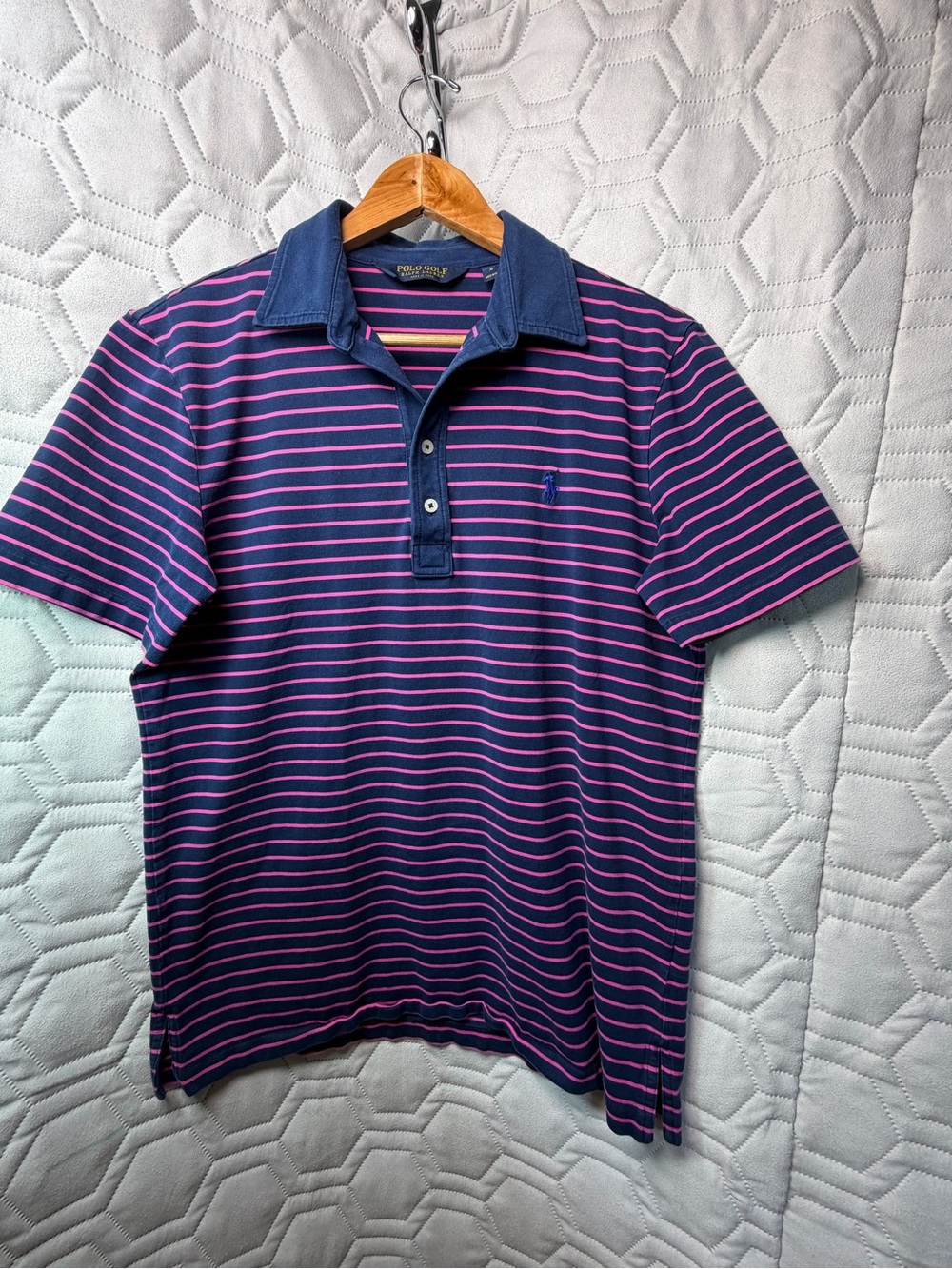 Polo by Golf Ralph Lauren Navy & Pink Striped Polo Shirt M